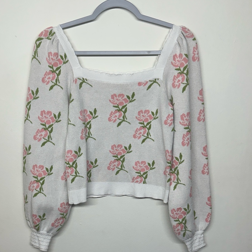 Willow &Wind Floral Knit Sweater - Pink and White